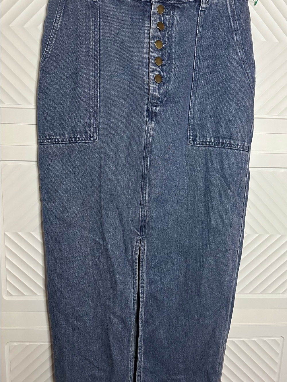 Denim Maxi Skirt with Front Button and Slit - Blue